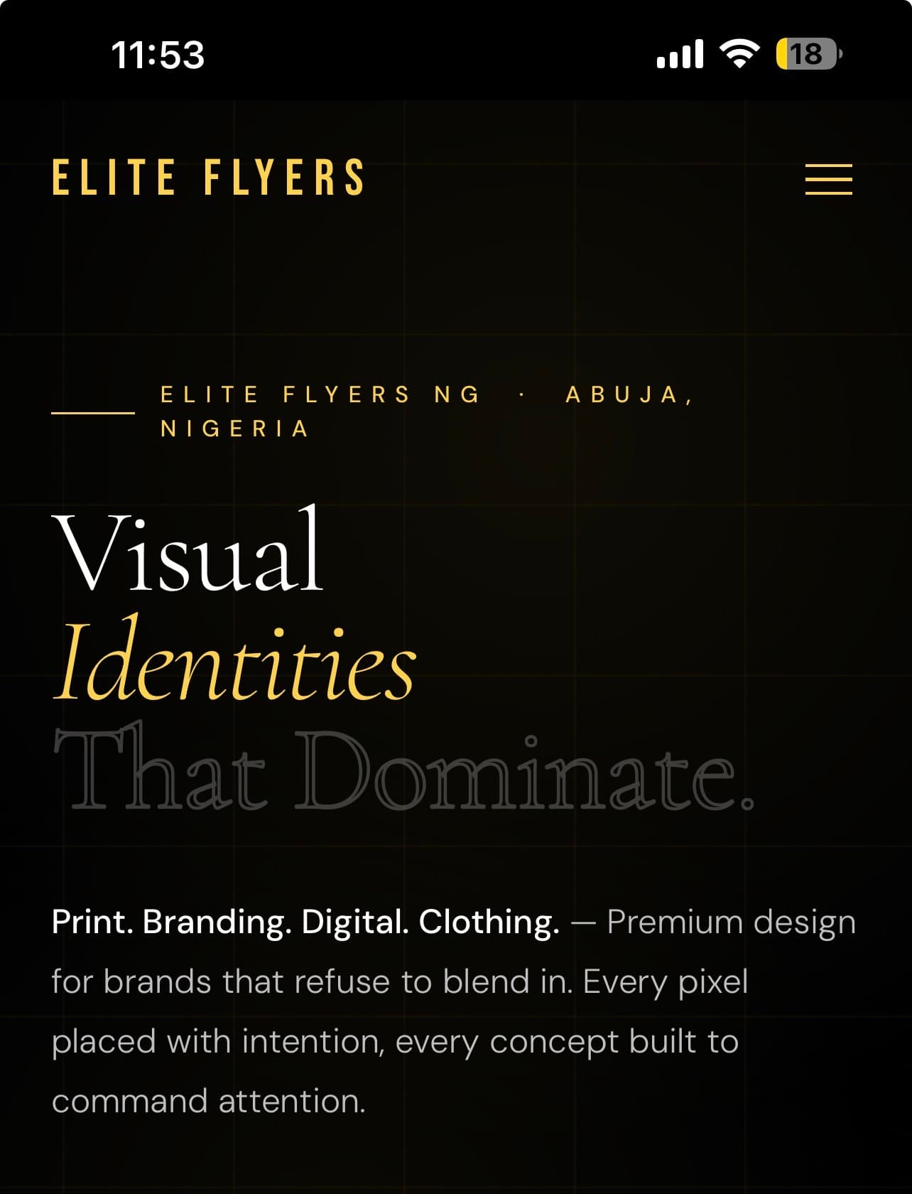 Elite Flyers website on a phone
