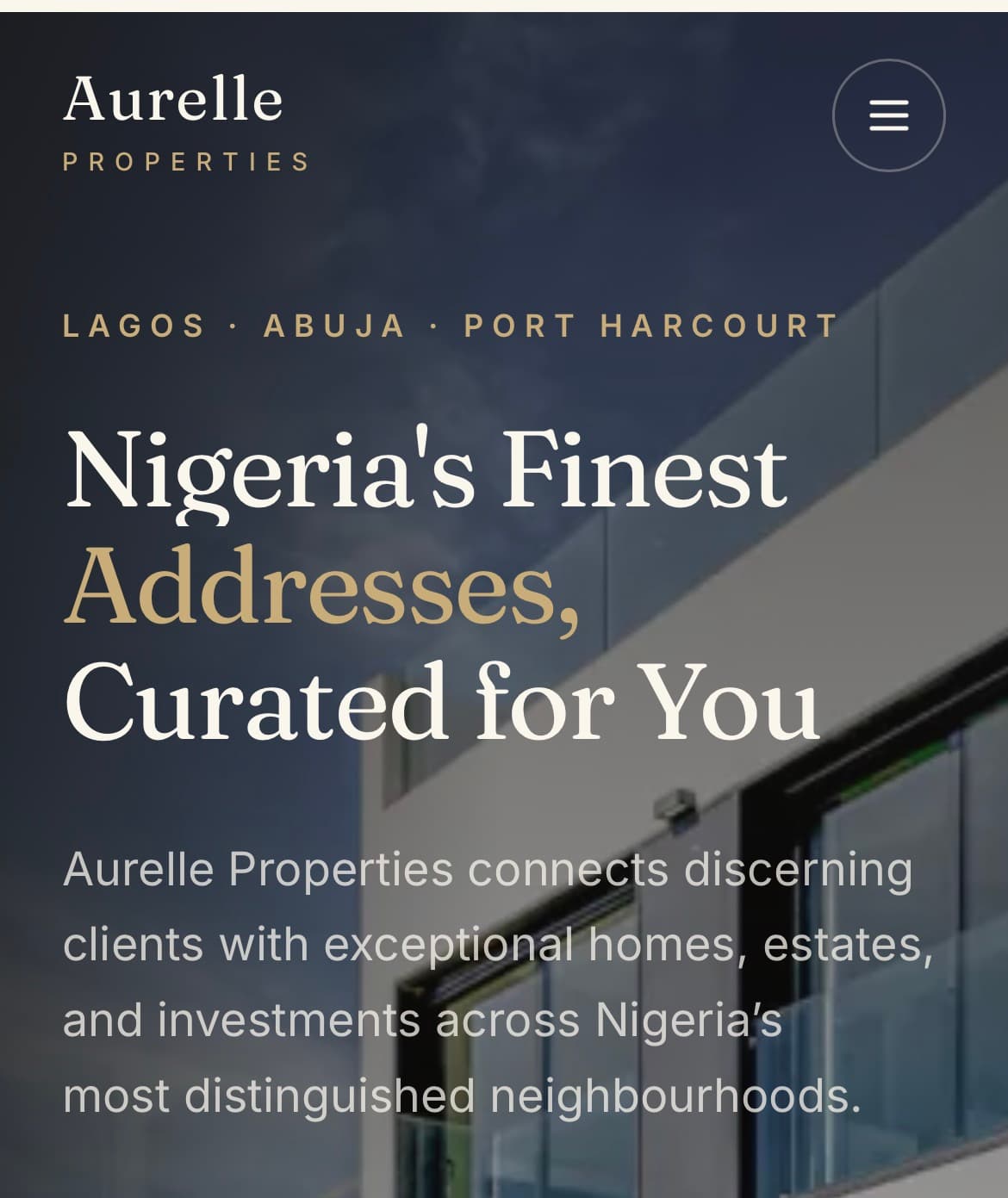 Aurelle Properties website on a phone