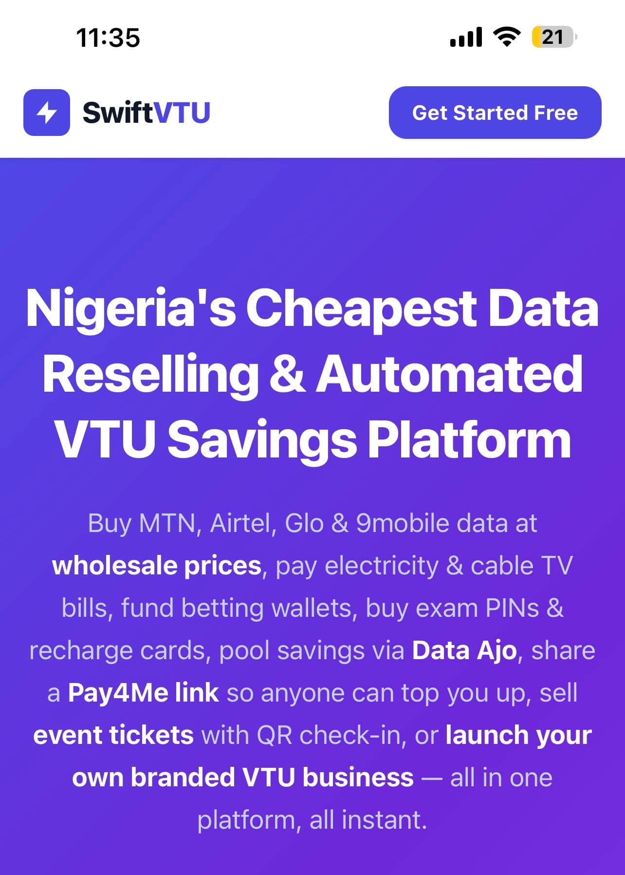 SwiftVTU website on a phone