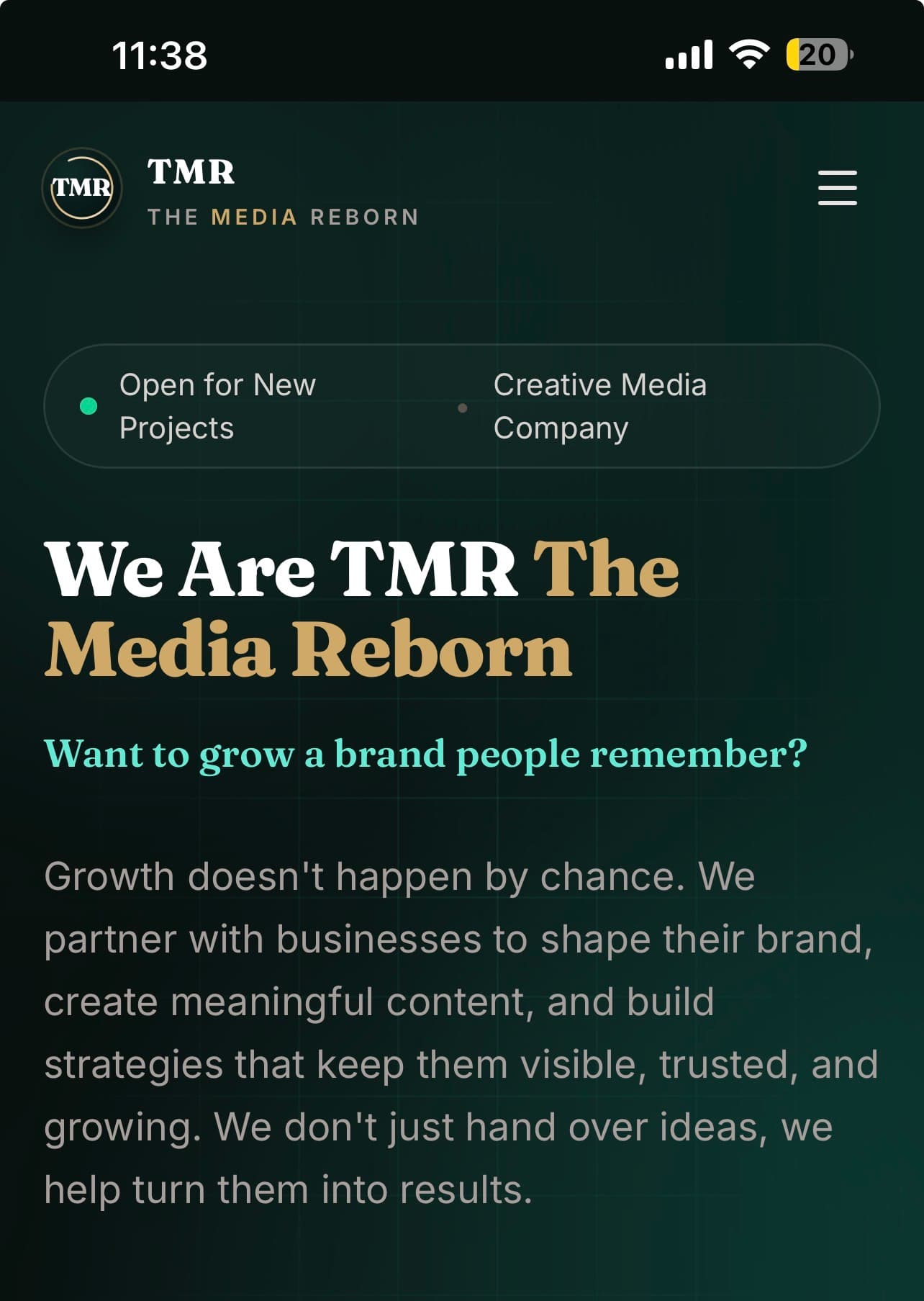 The Media Reborn website on a phone