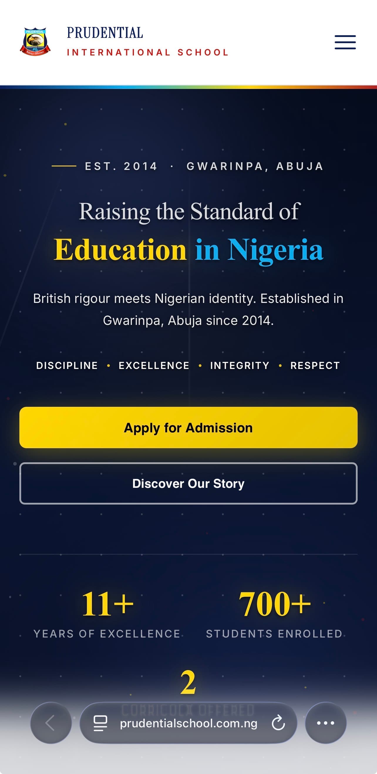 Prudential International School website on a phone
