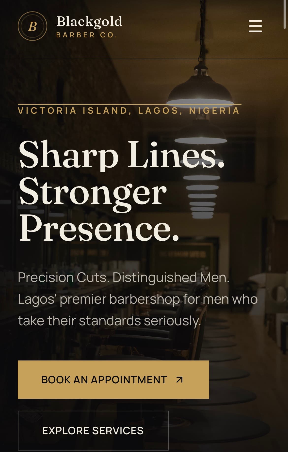 BlackGold Barber Co. website on a phone